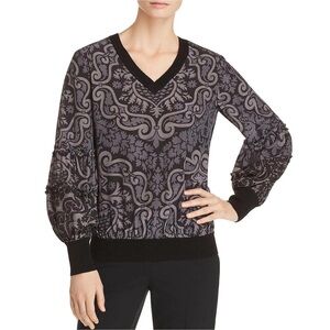 NWT Kobe Halperin Purple Grey Clarissa Long Sleeve Paisley Sweater Small S $398